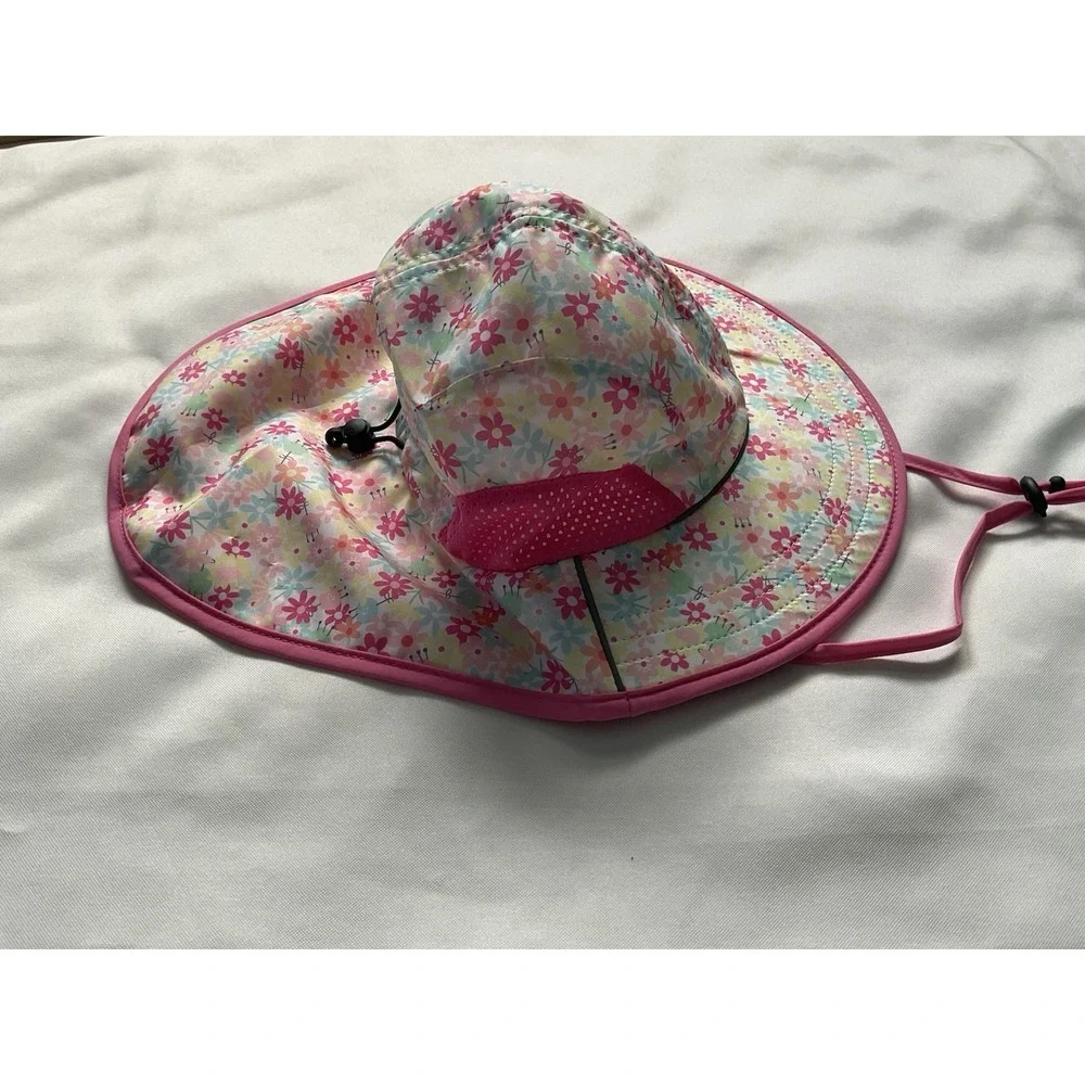OMDEX Sun Hat Neck Flap Girls Floral Print and  UPF 50+ rating Medium